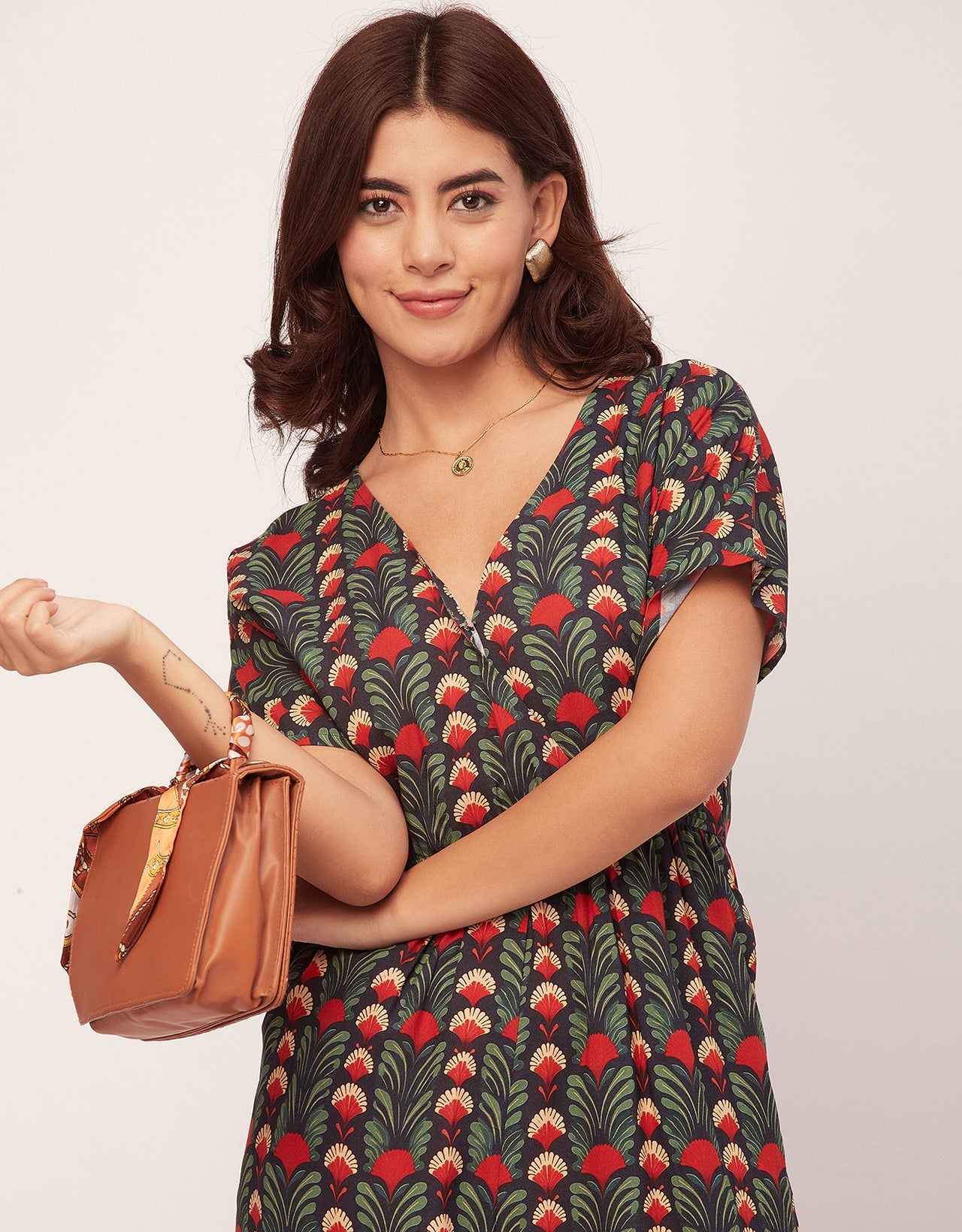 Short Sleeve Full Leg Printed Rayon Jumpsuit