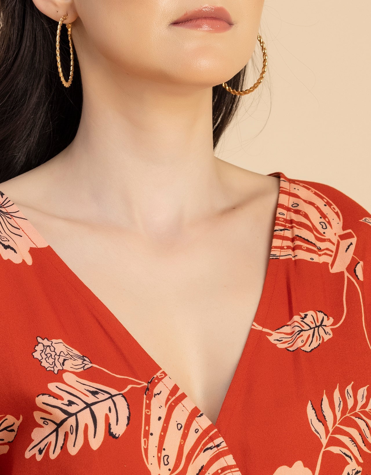 Short Sleeve Full Leg Printed Rayon Jumpsuit