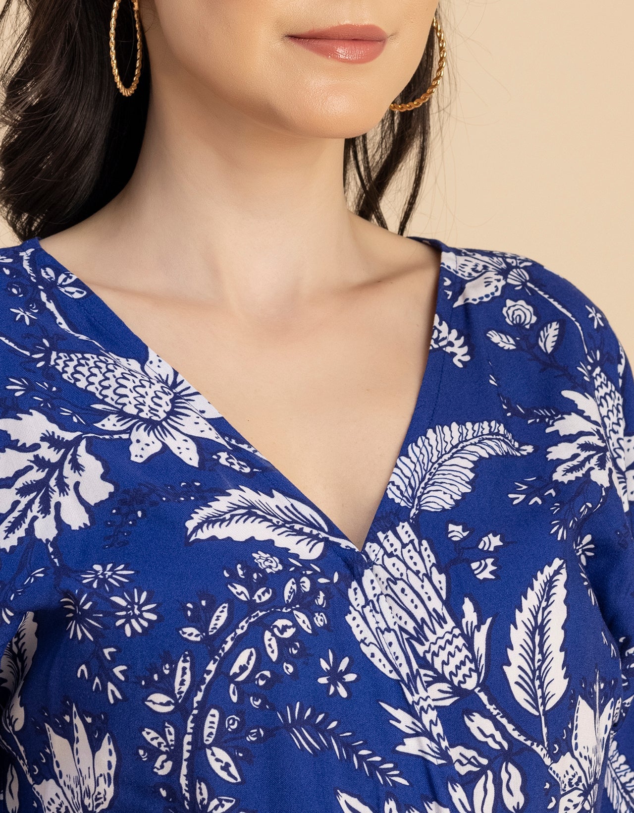 Short Sleeve Full Leg Printed Rayon Jumpsuit
