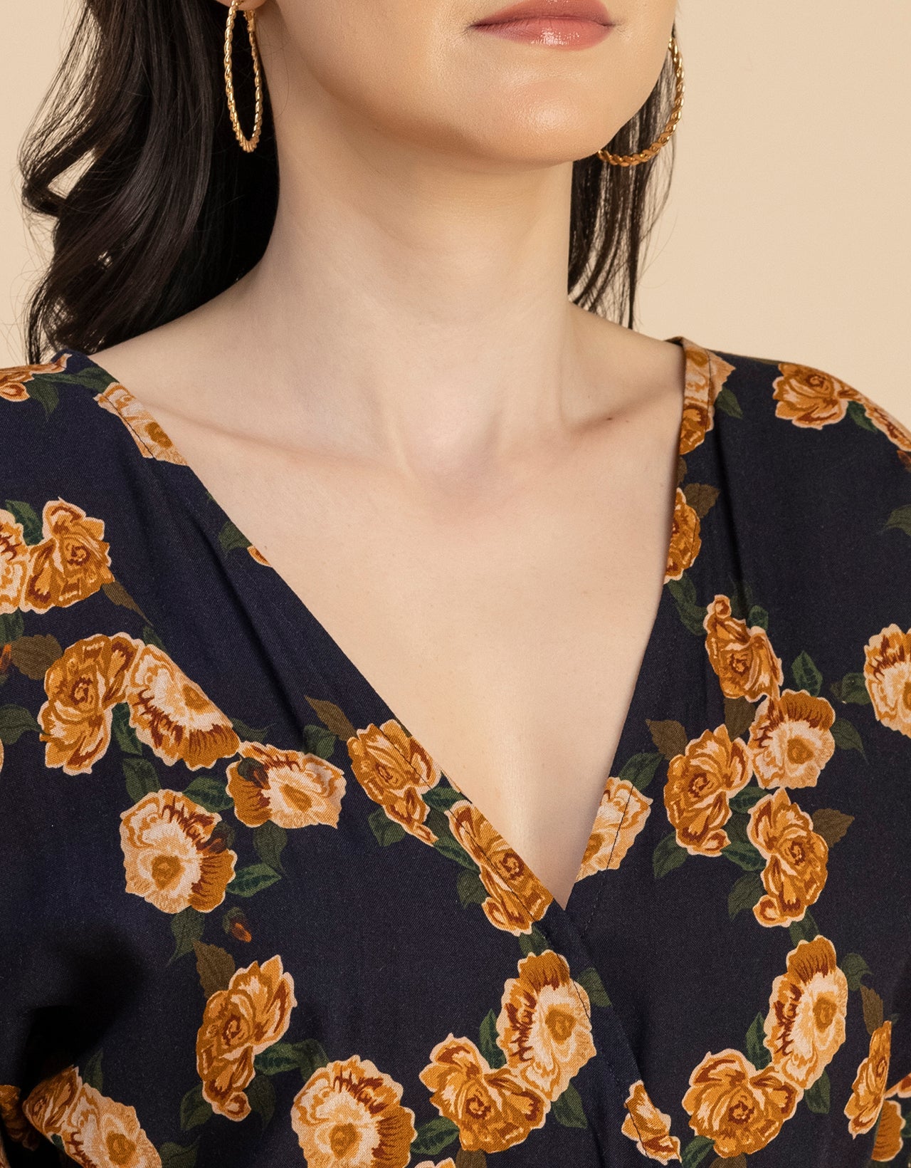 Short Sleeve Full Leg Printed Rayon Jumpsuit