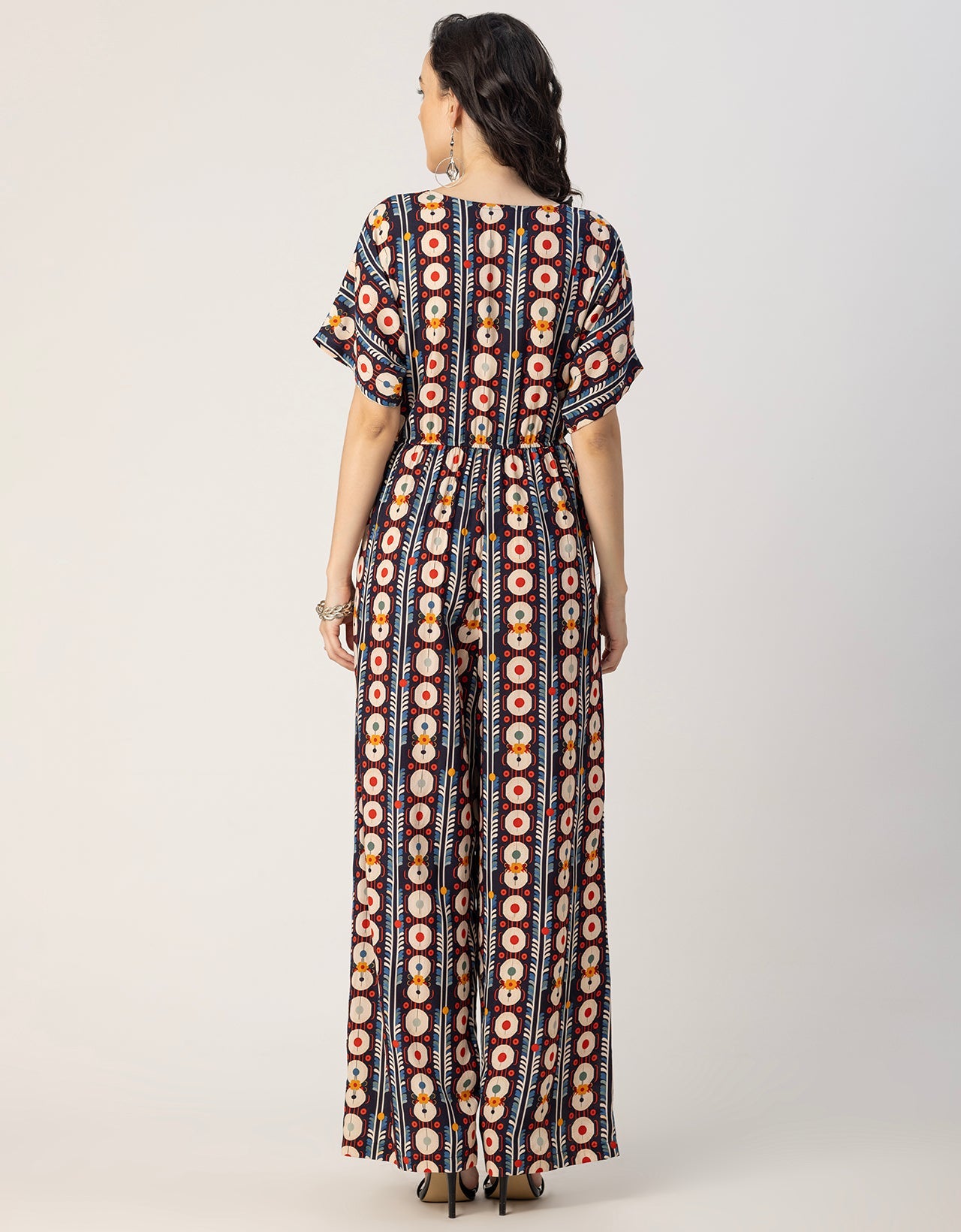 Short Sleeve Full Leg Printed Rayon Jumpsuit