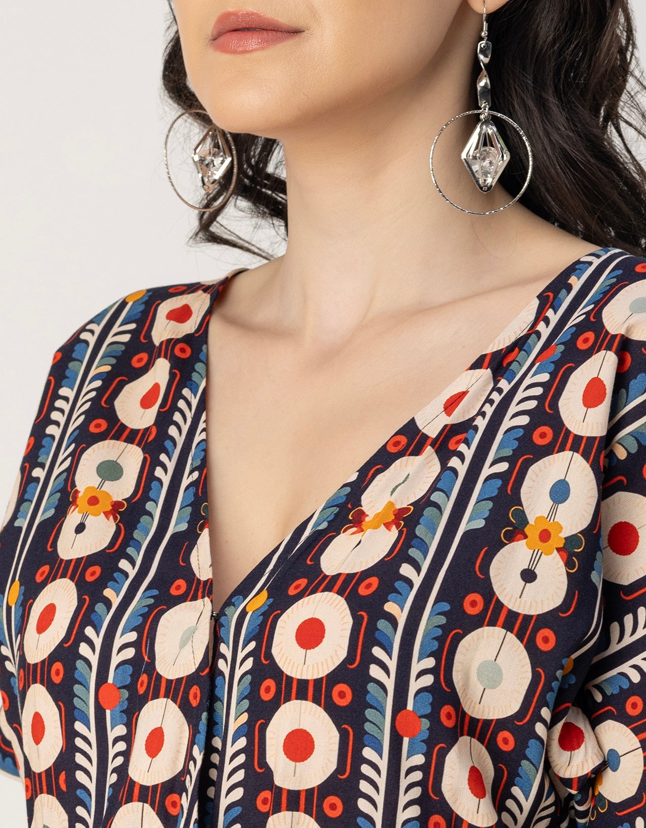 Short Sleeve Full Leg Printed Rayon Jumpsuit