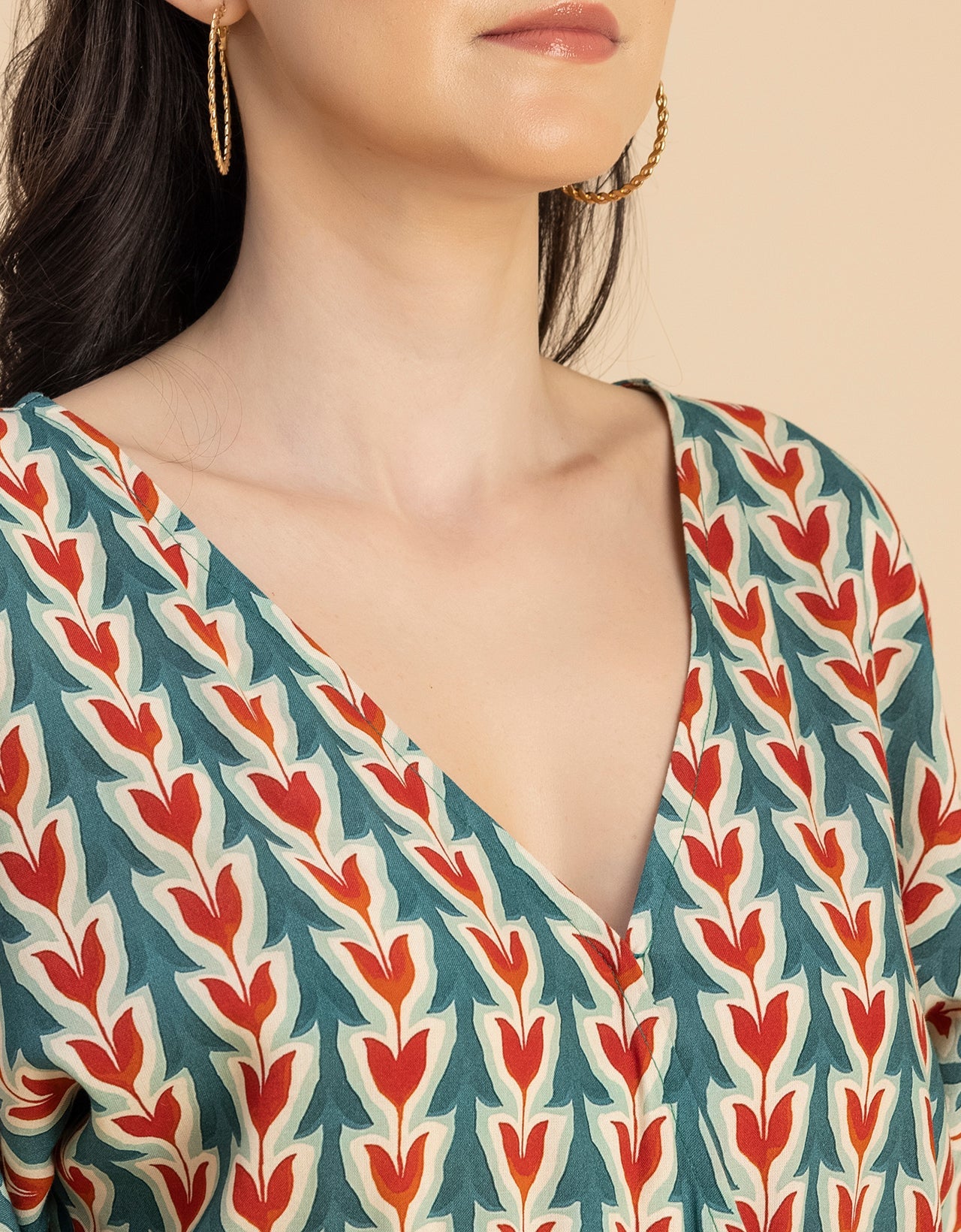 Short Sleeve Full Leg Printed Rayon Jumpsuit