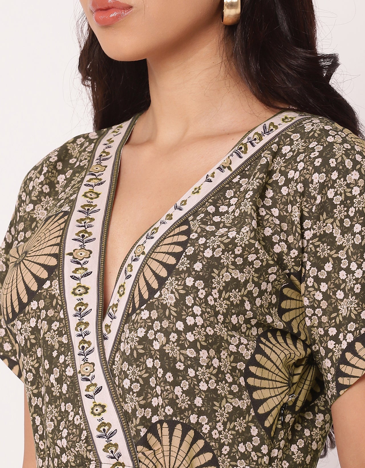 Short Sleeve Full Leg Printed Rayon Jumpsuit
