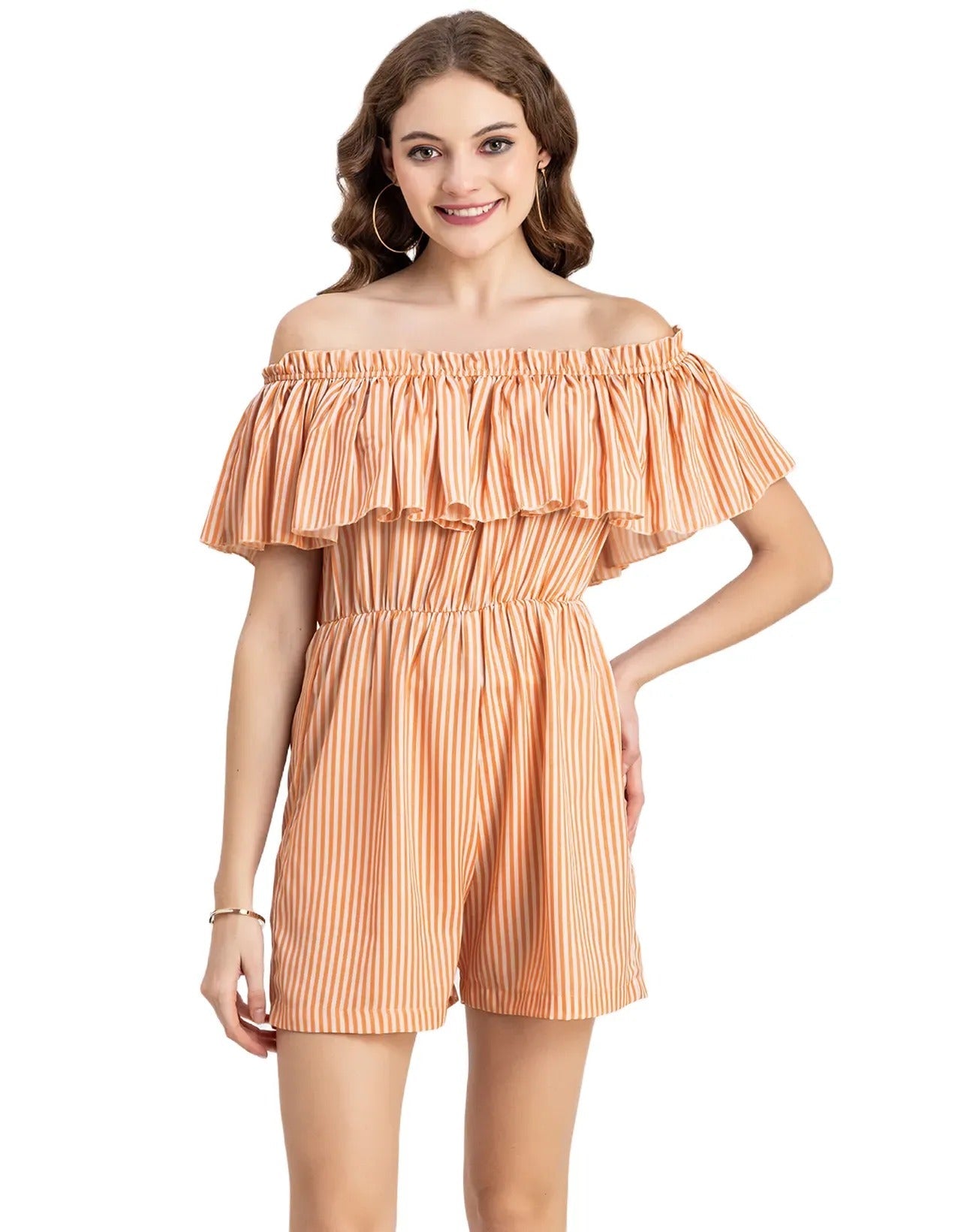 Chic Printed Off Shoulder Jumpsuit - Trendy Romper