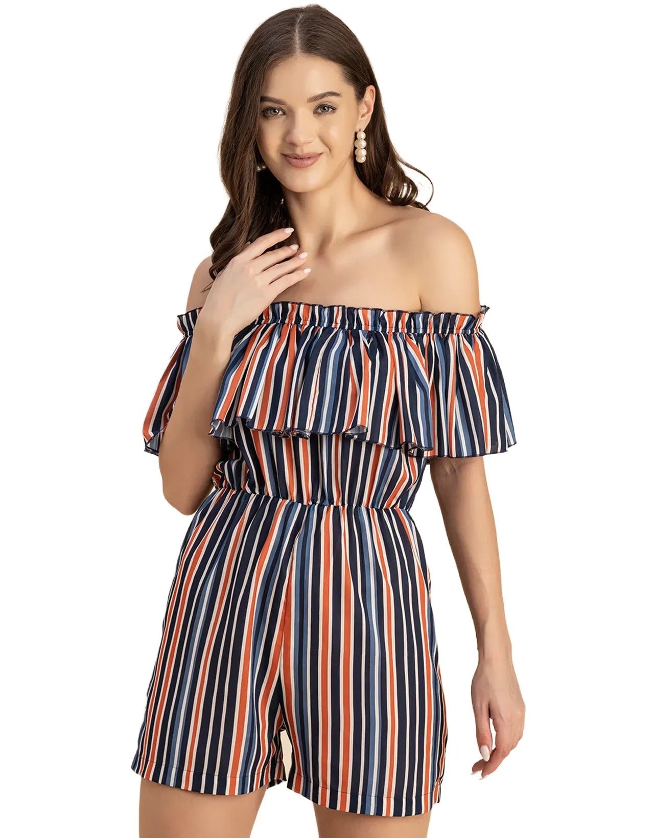 Chic Printed Off Shoulder Jumpsuit - Trendy Romper