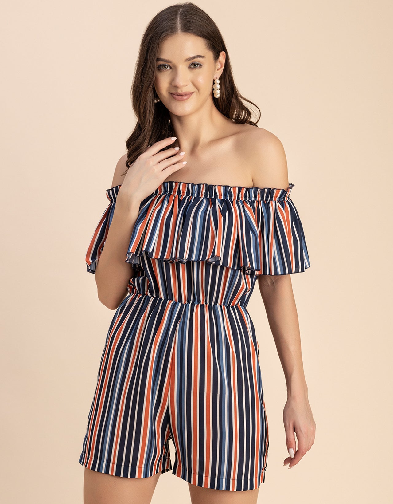 Chic Printed Off Shoulder Jumpsuit - Trendy Romper