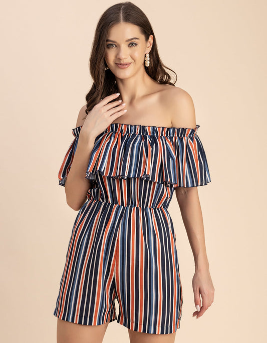 Chic Printed Off Shoulder Jumpsuit - Trendy Romper