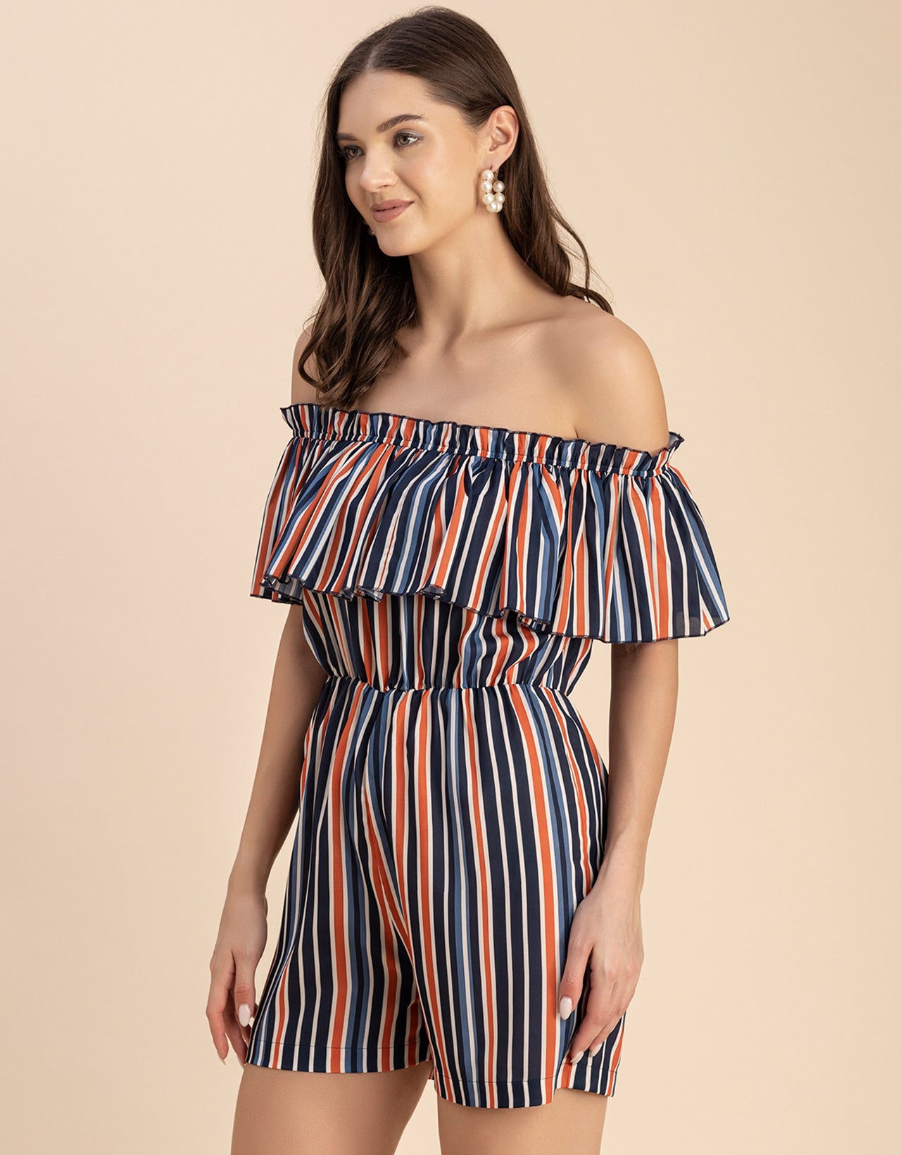 Chic Printed Off Shoulder Jumpsuit - Trendy Romper
