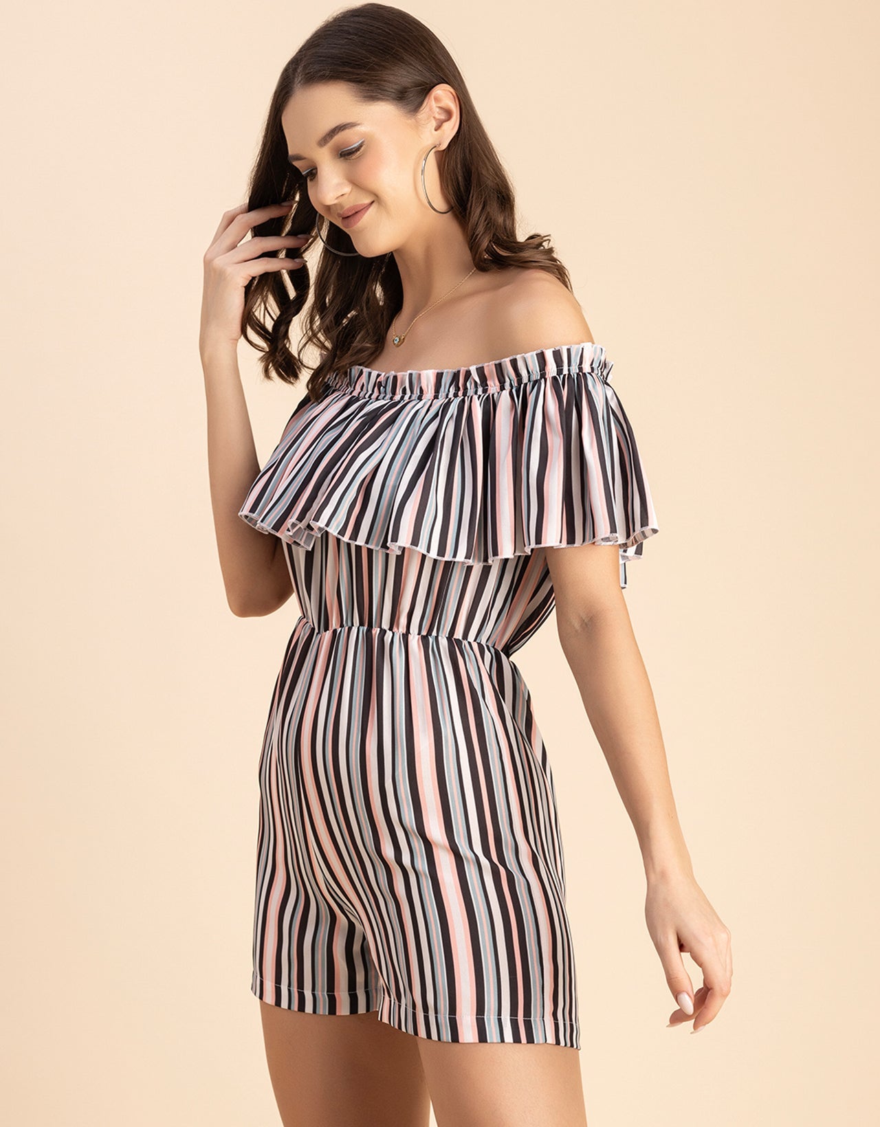 Chic Printed Off Shoulder Jumpsuit - Trendy Romper