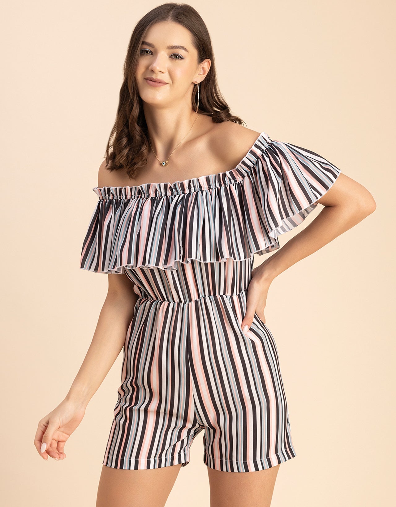 Chic Printed Off Shoulder Jumpsuit - Trendy Romper