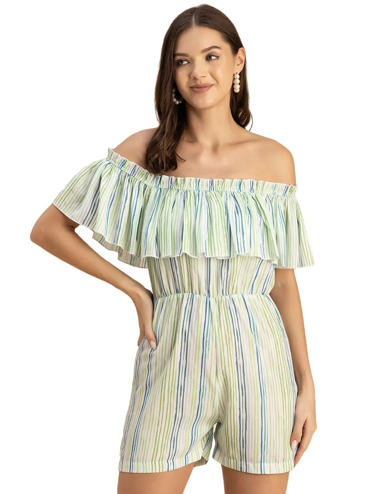 Chic Printed Off Shoulder Jumpsuit - Trendy Romper