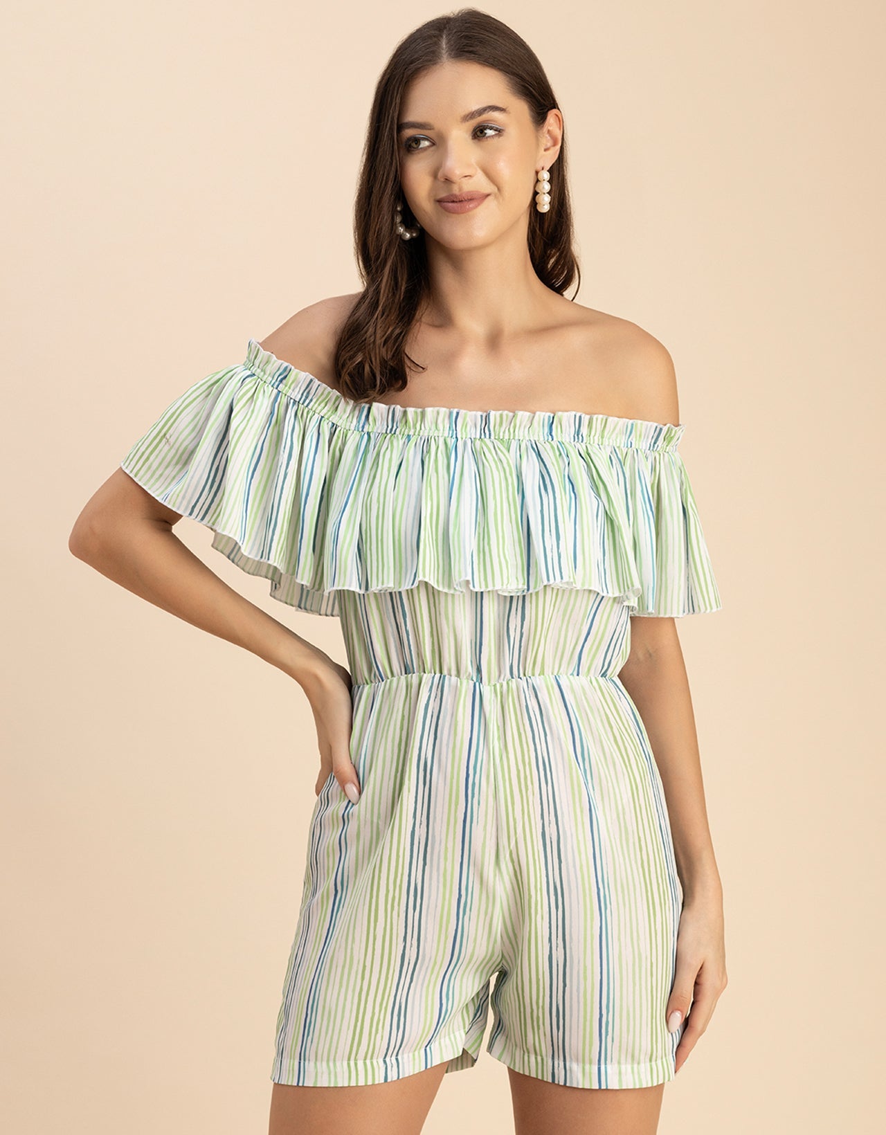 Chic Printed Off Shoulder Jumpsuit - Trendy Romper