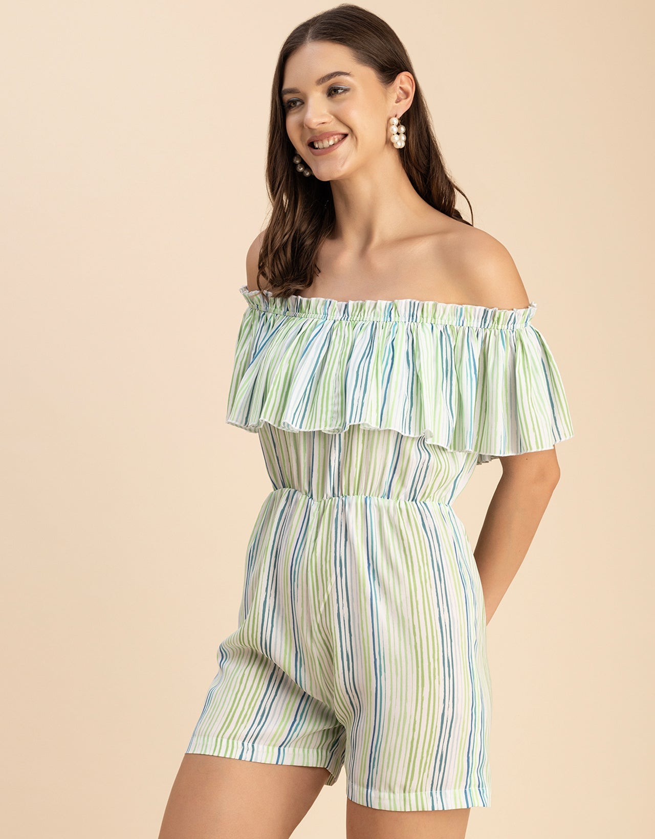 Chic Printed Off Shoulder Jumpsuit - Trendy Romper