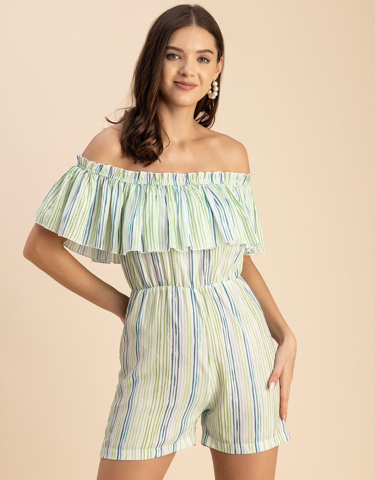 Chic Printed Off Shoulder Jumpsuit - Trendy Romper