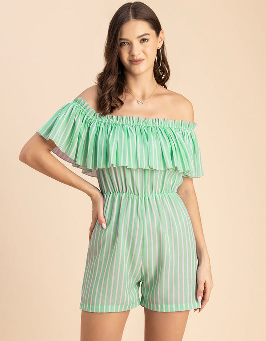 Chic Printed Off Shoulder Jumpsuit - Trendy Romper