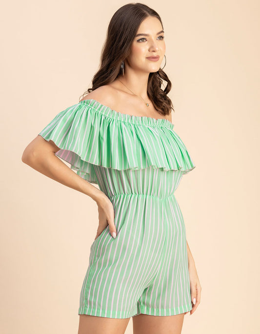 Chic Printed Off Shoulder Jumpsuit - Trendy Romper