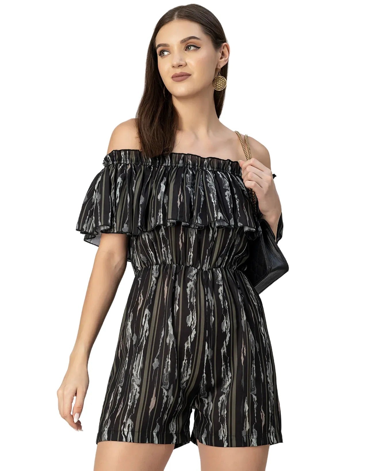 Chic Printed Off Shoulder Jumpsuit - Trendy Romper