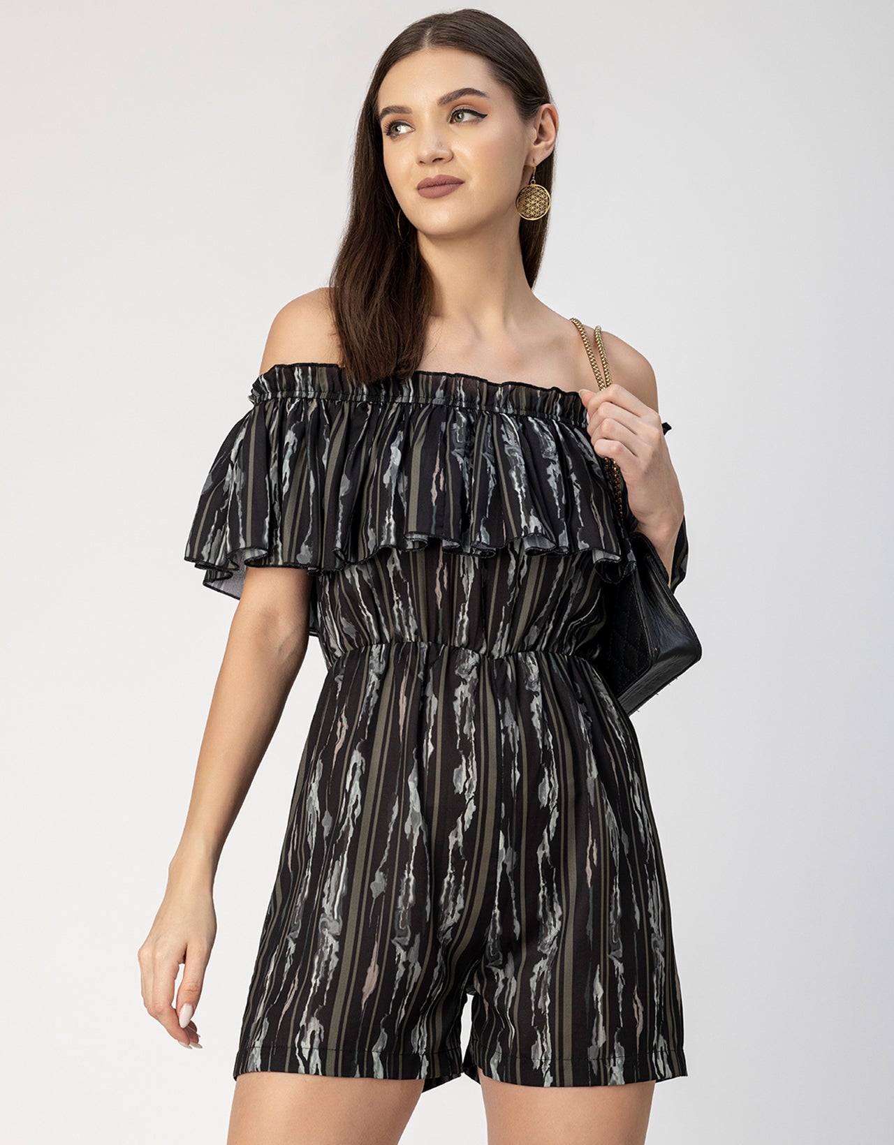 Chic Printed Off Shoulder Jumpsuit - Trendy Romper