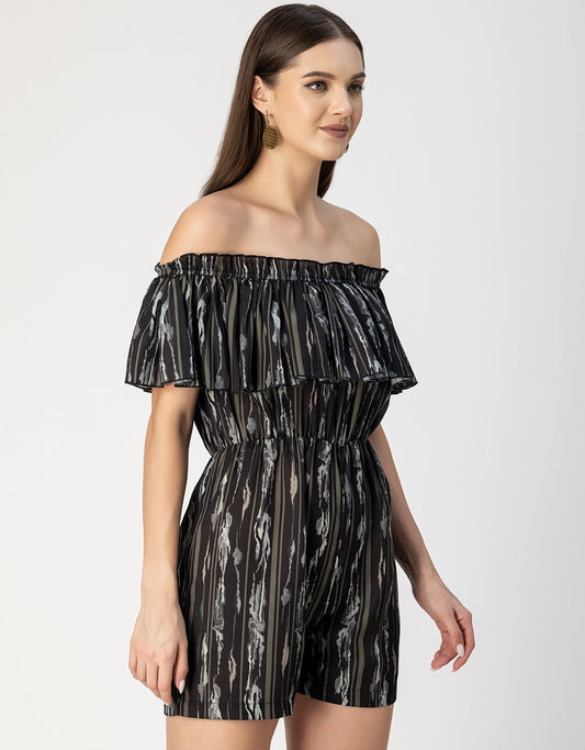 Chic Printed Off Shoulder Jumpsuit - Trendy Romper