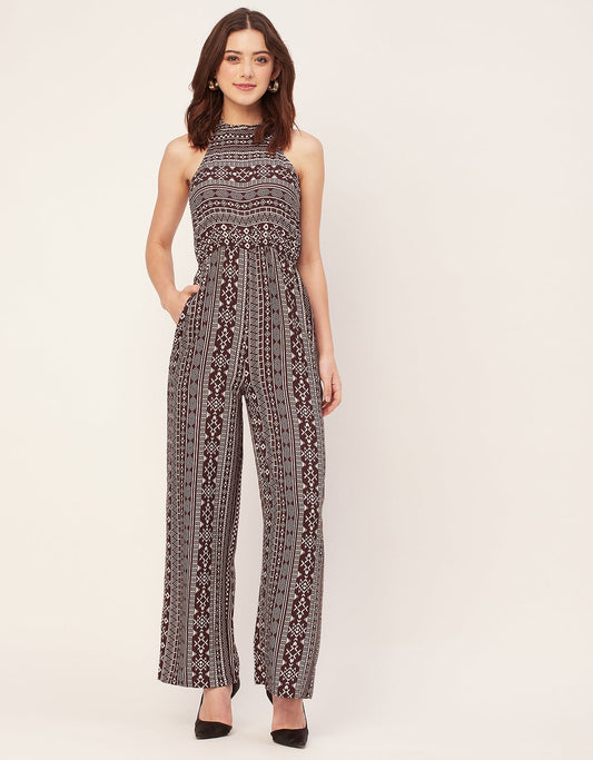 Halter Neck Full Leg Printed Rayon Jumpsuit