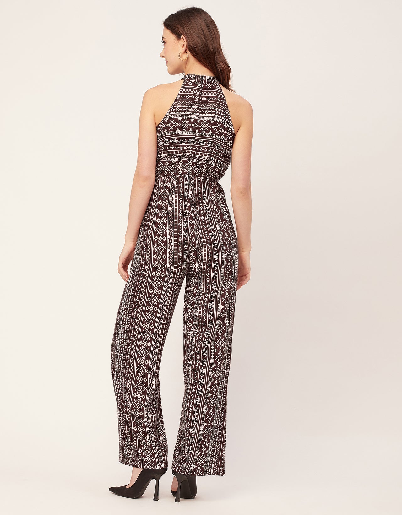 Halter Neck Full Leg Printed Rayon Jumpsuit