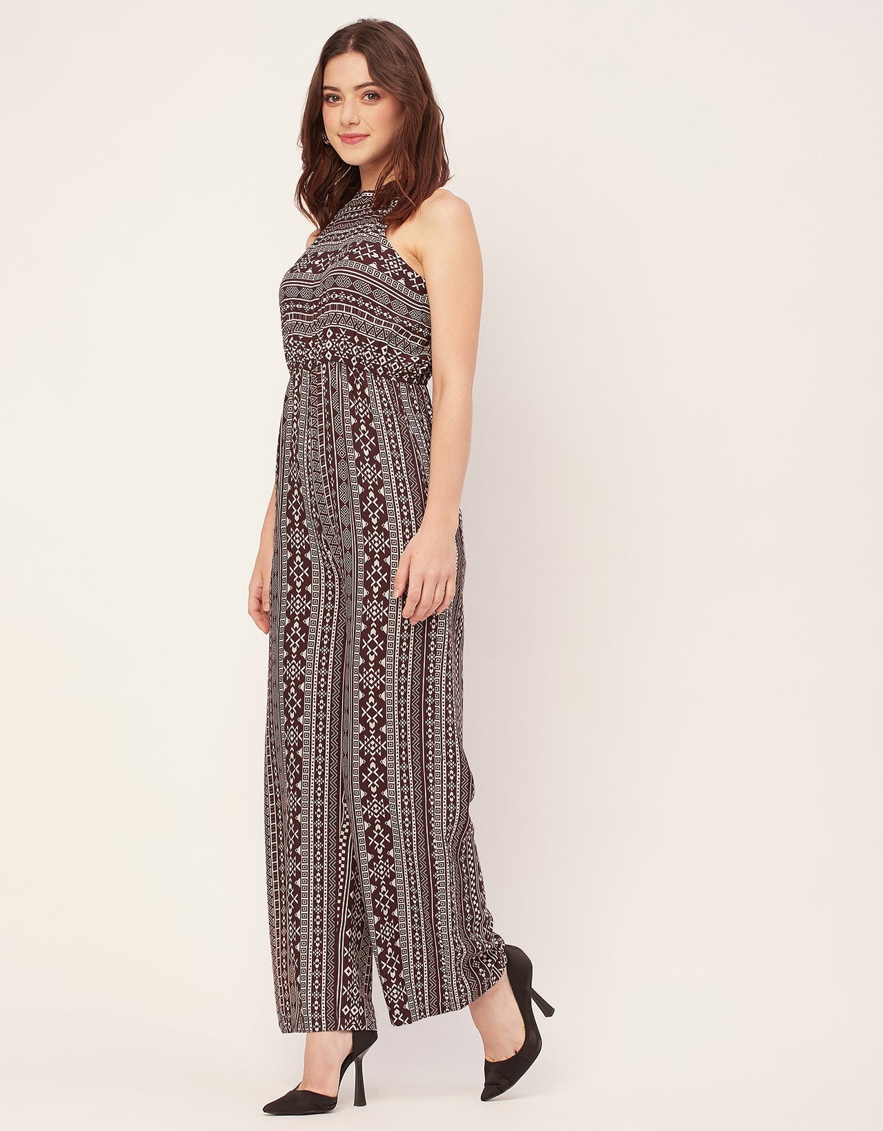 Halter Neck Full Leg Printed Rayon Jumpsuit