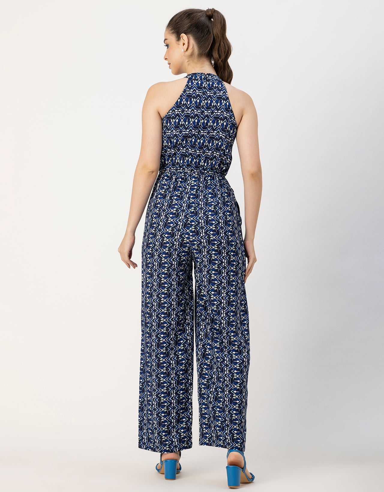 Halter Neck Full Leg Printed Rayon Jumpsuit