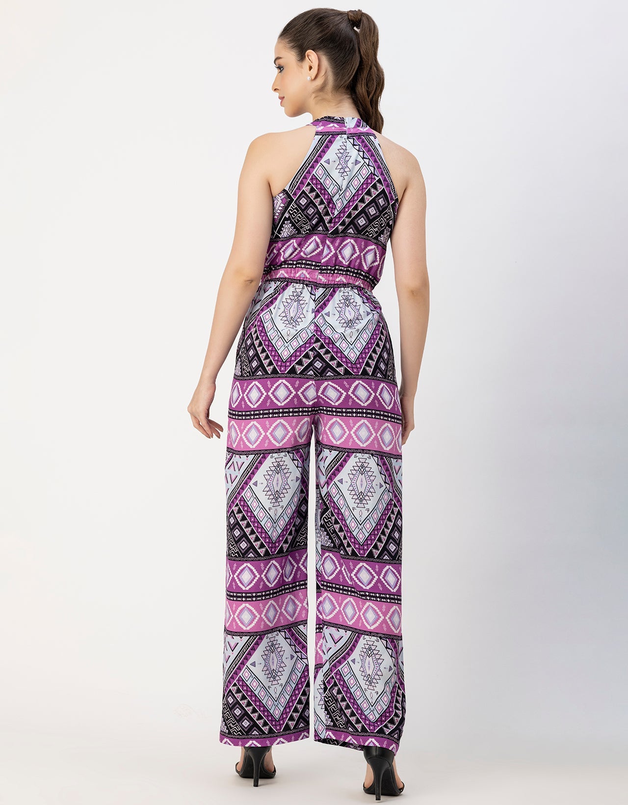 Halter Neck Full Leg Printed Rayon Jumpsuit