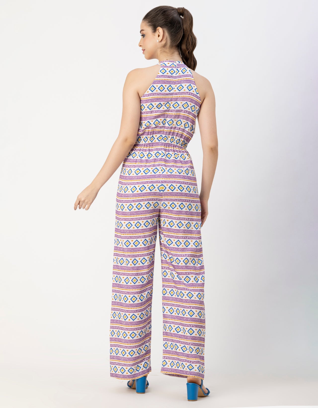Halter Neck Full Leg Printed Rayon Jumpsuit