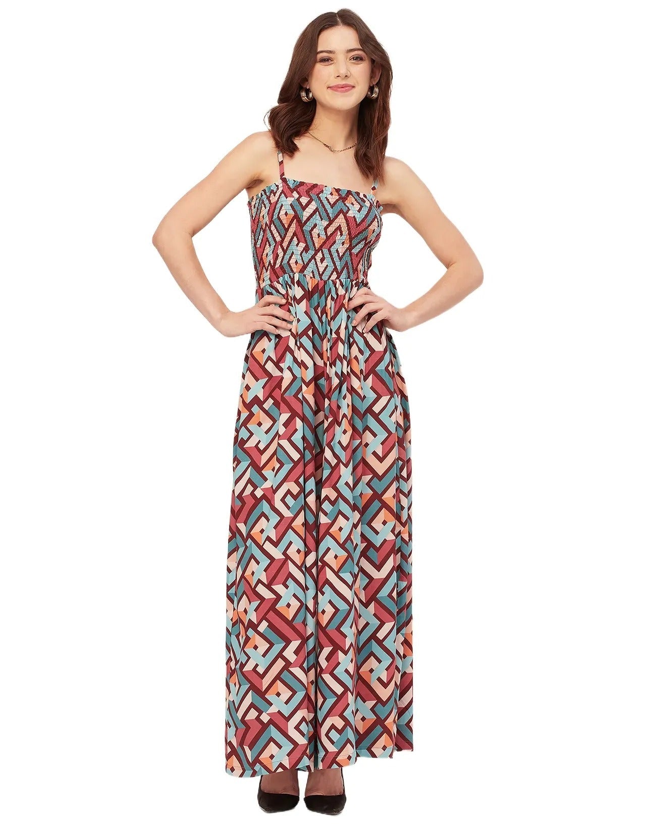 Shoulder Straps Full Leg Printed Rayon Jumpsuit
