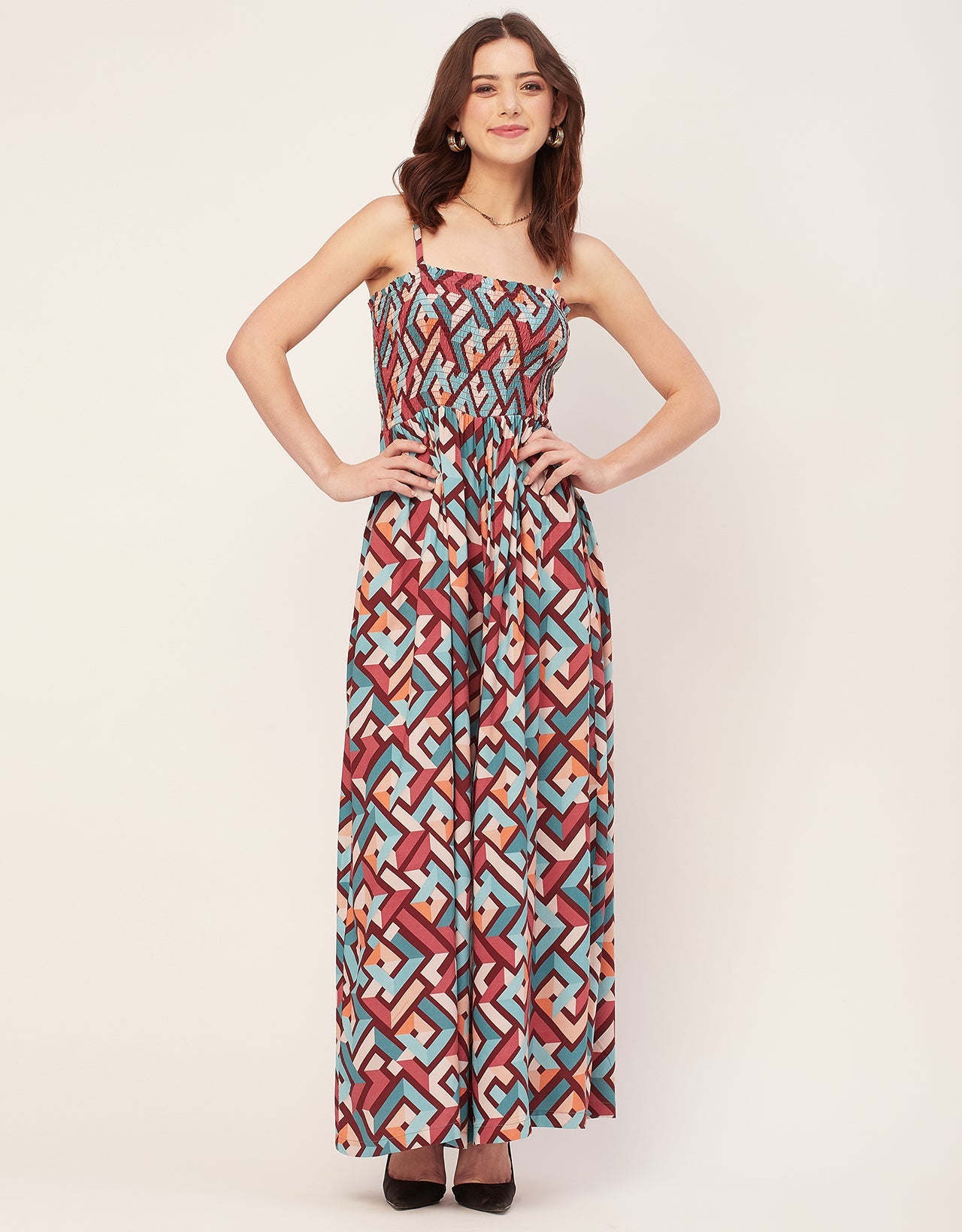Shoulder Straps Full Leg Printed Rayon Jumpsuit