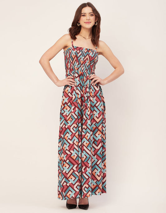 Shoulder Straps Full Leg Printed Rayon Jumpsuit