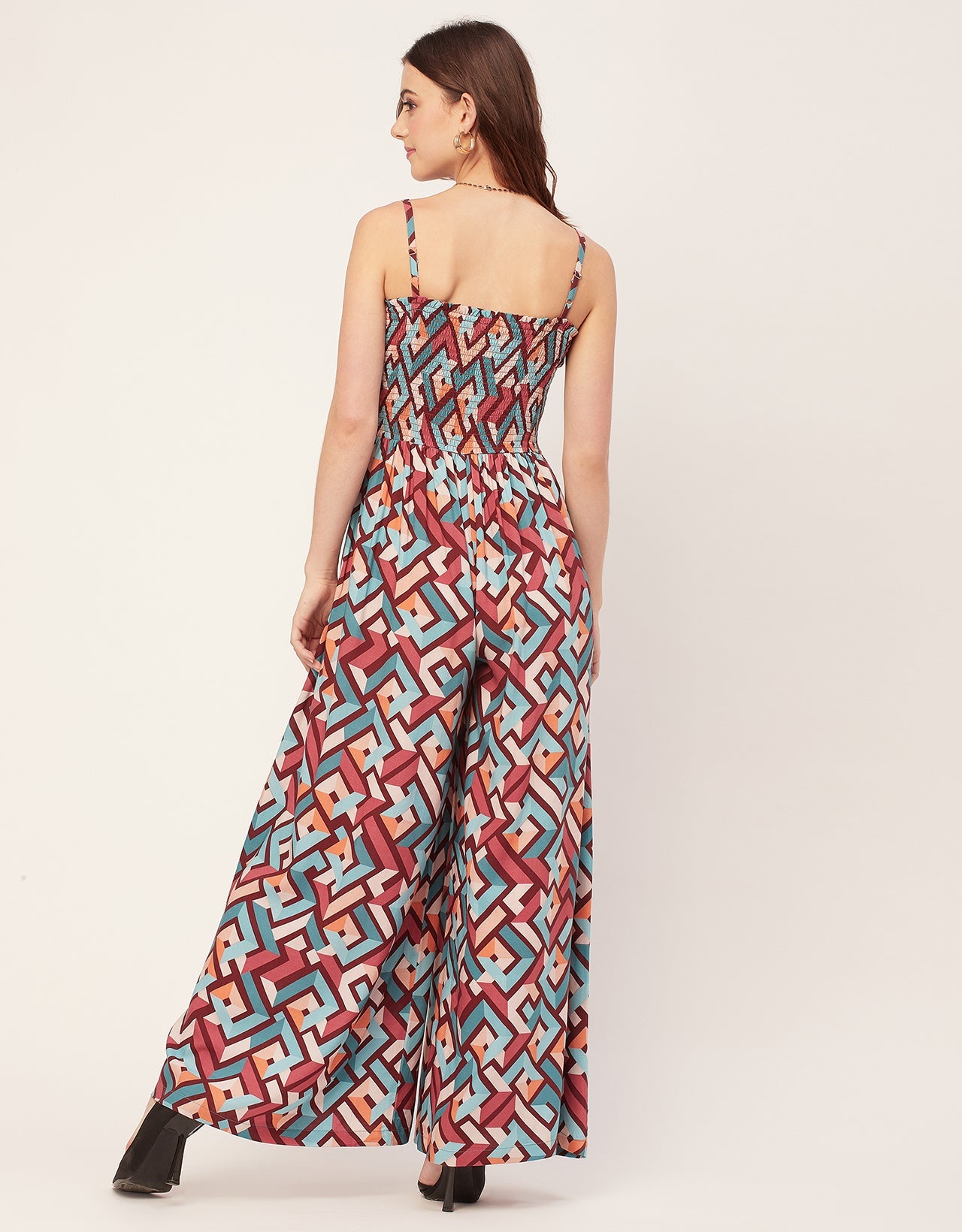 Shoulder Straps Full Leg Printed Rayon Jumpsuit