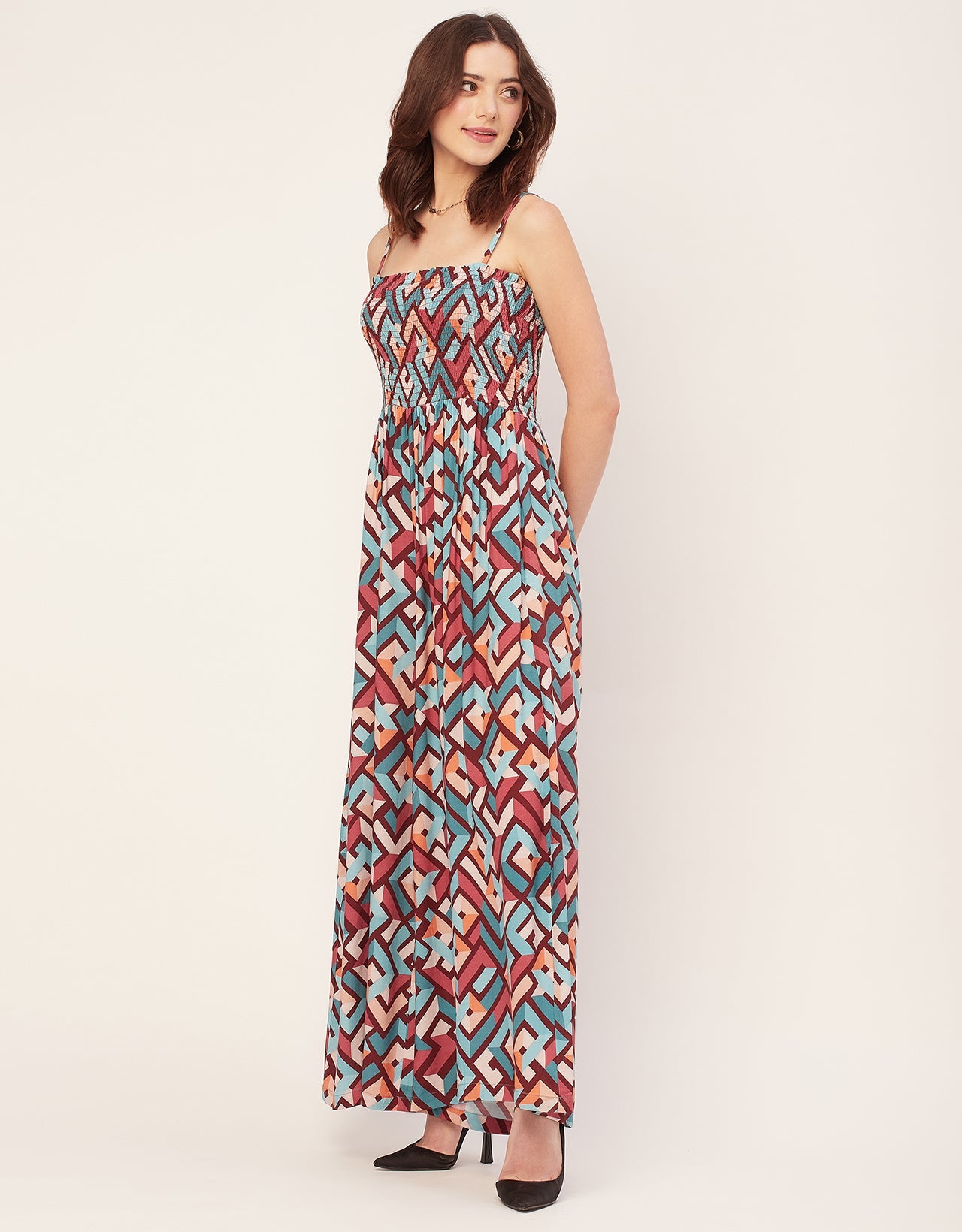 Shoulder Straps Full Leg Printed Rayon Jumpsuit