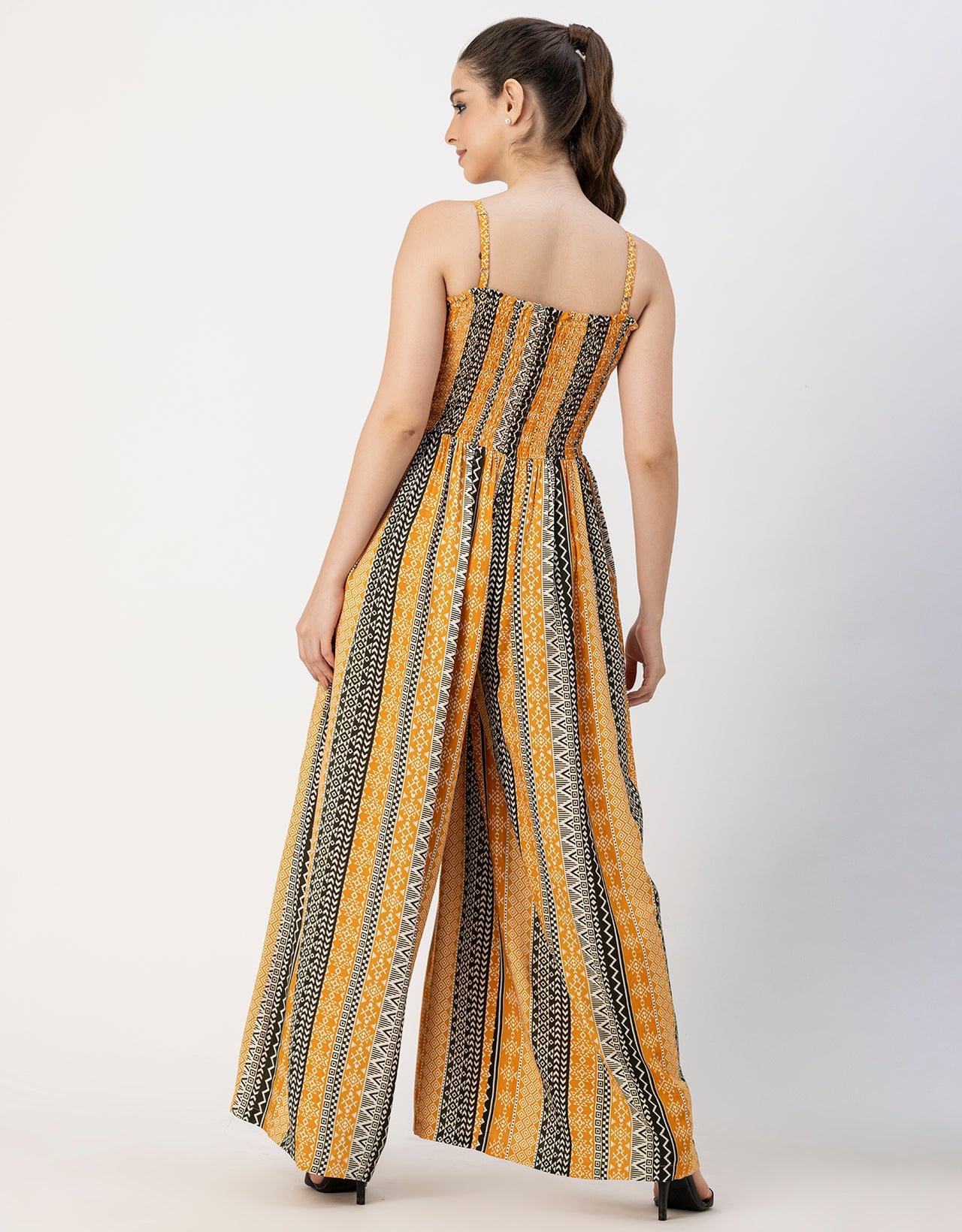 Shoulder Straps Full Leg Printed Rayon Jumpsuit