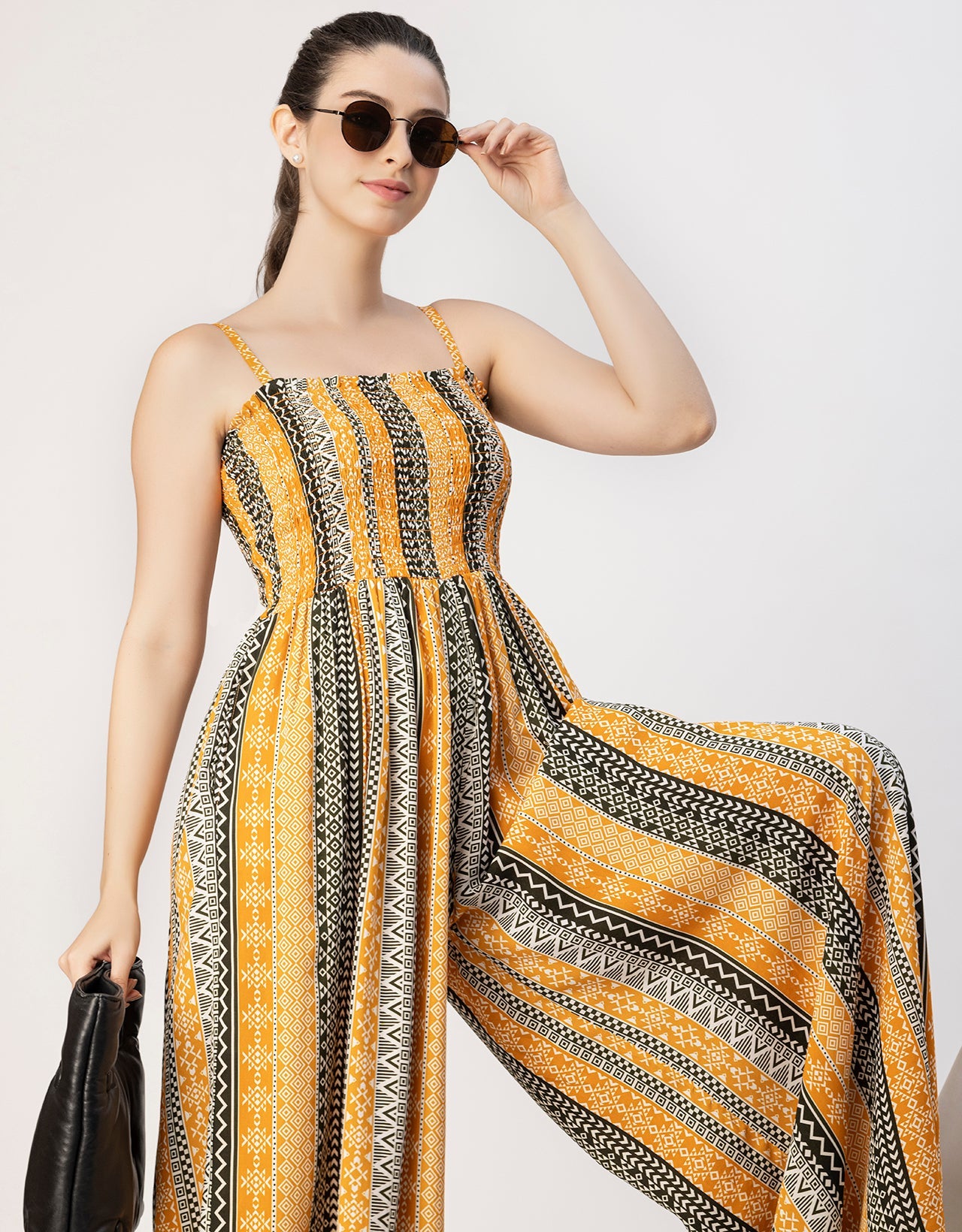 Shoulder Straps Full Leg Printed Rayon Jumpsuit