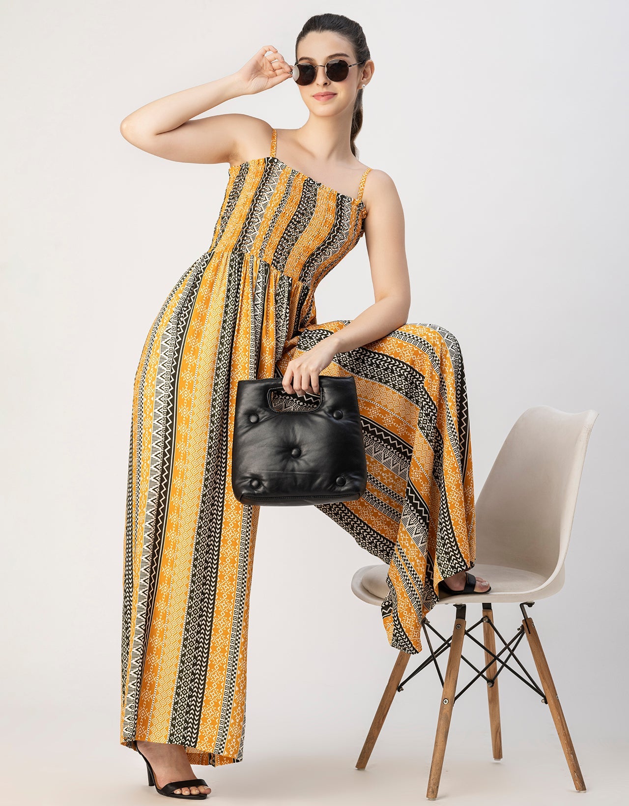 Shoulder Straps Full Leg Printed Rayon Jumpsuit