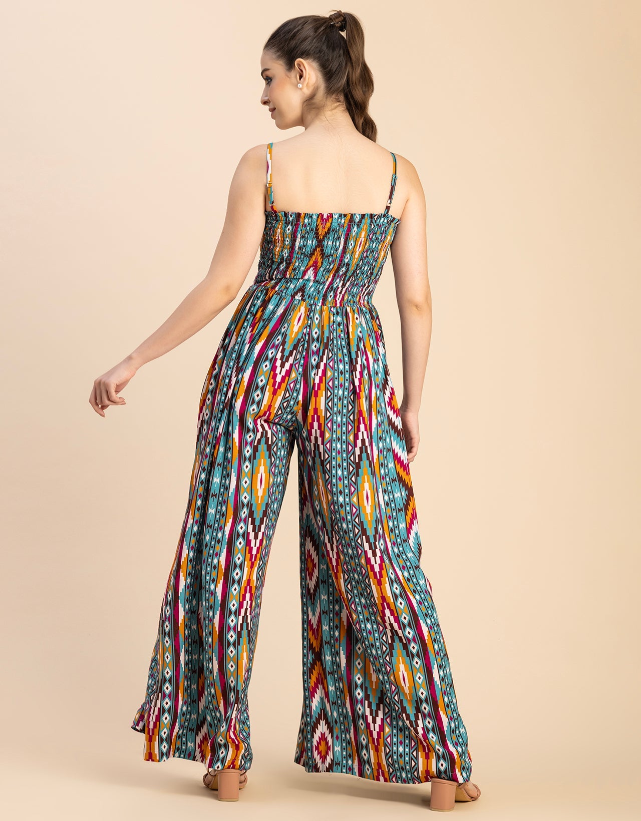 Shoulder Straps Full Leg Printed Rayon Jumpsuit