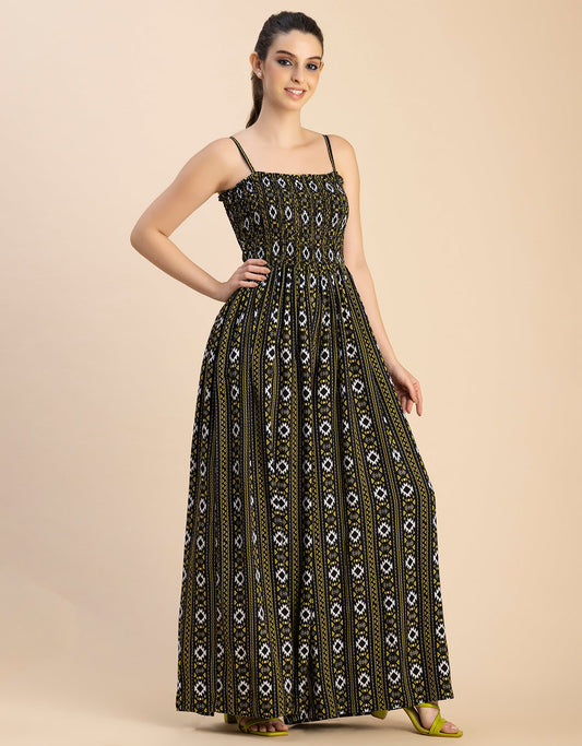 Shoulder Straps Full Leg Printed Rayon Jumpsuit