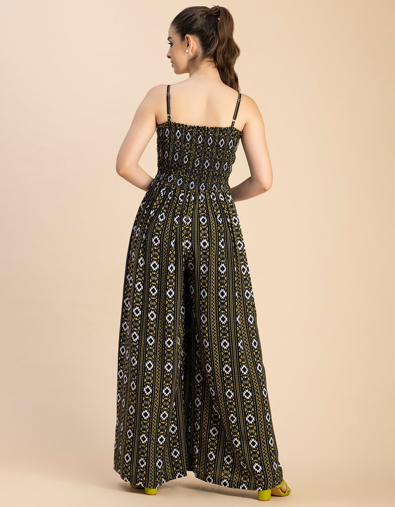 Shoulder Straps Full Leg Printed Rayon Jumpsuit