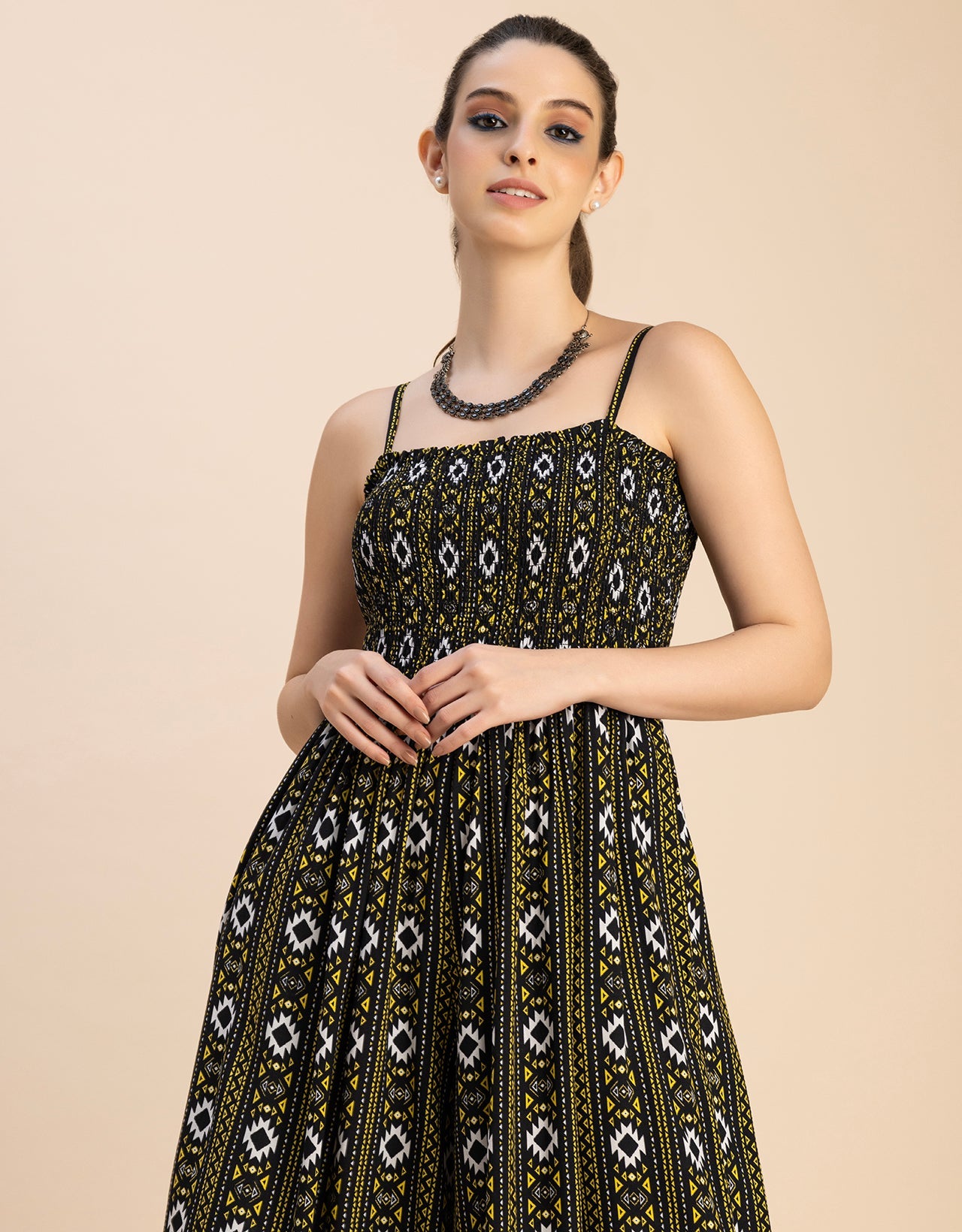 Shoulder Straps Full Leg Printed Rayon Jumpsuit