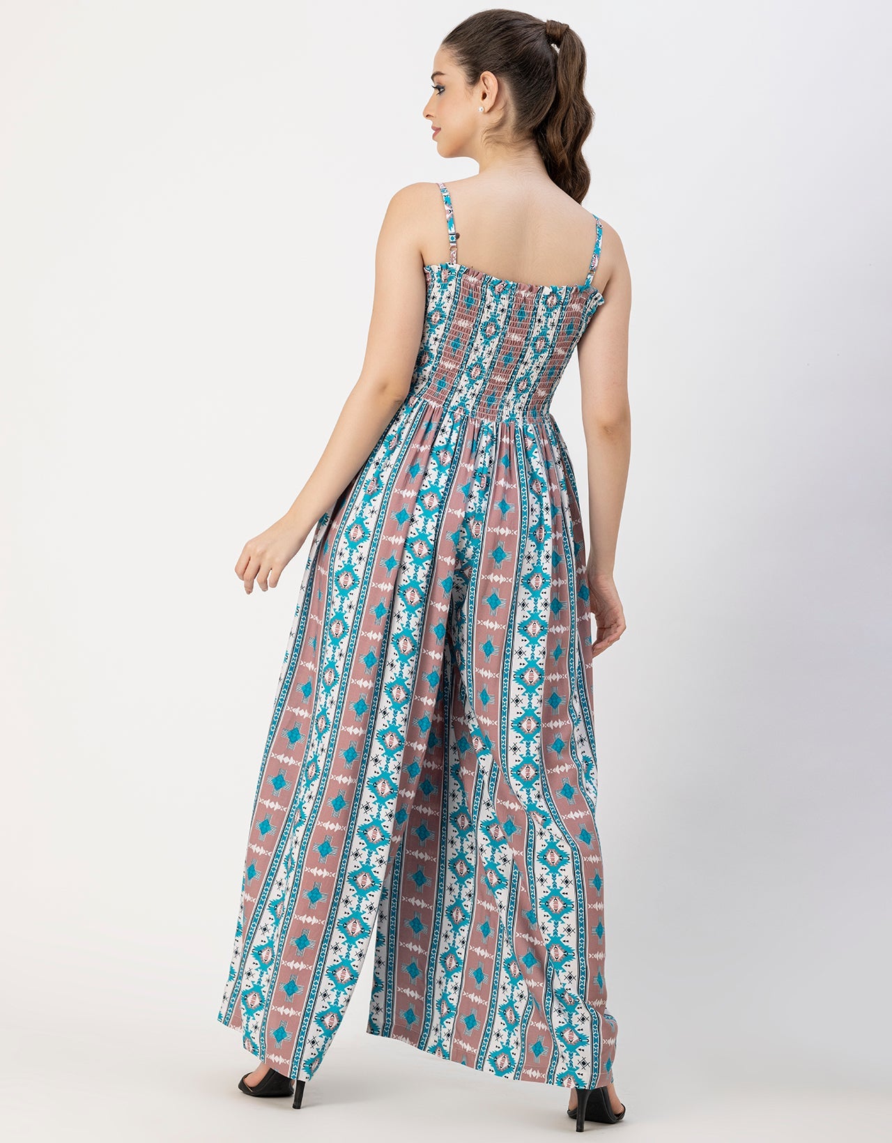 Shoulder Straps Full Leg Printed Rayon Jumpsuit