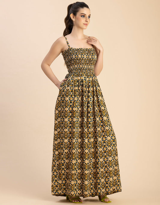 Shoulder Straps Full Leg Printed Rayon Jumpsuit
