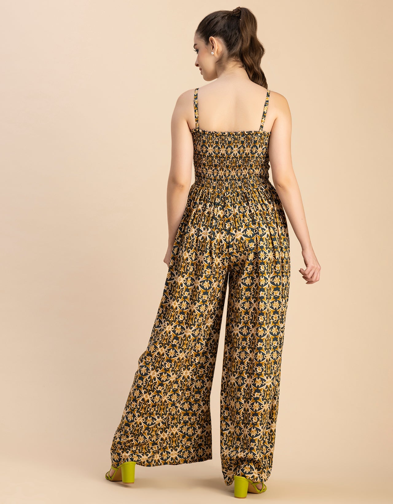 Shoulder Straps Full Leg Printed Rayon Jumpsuit