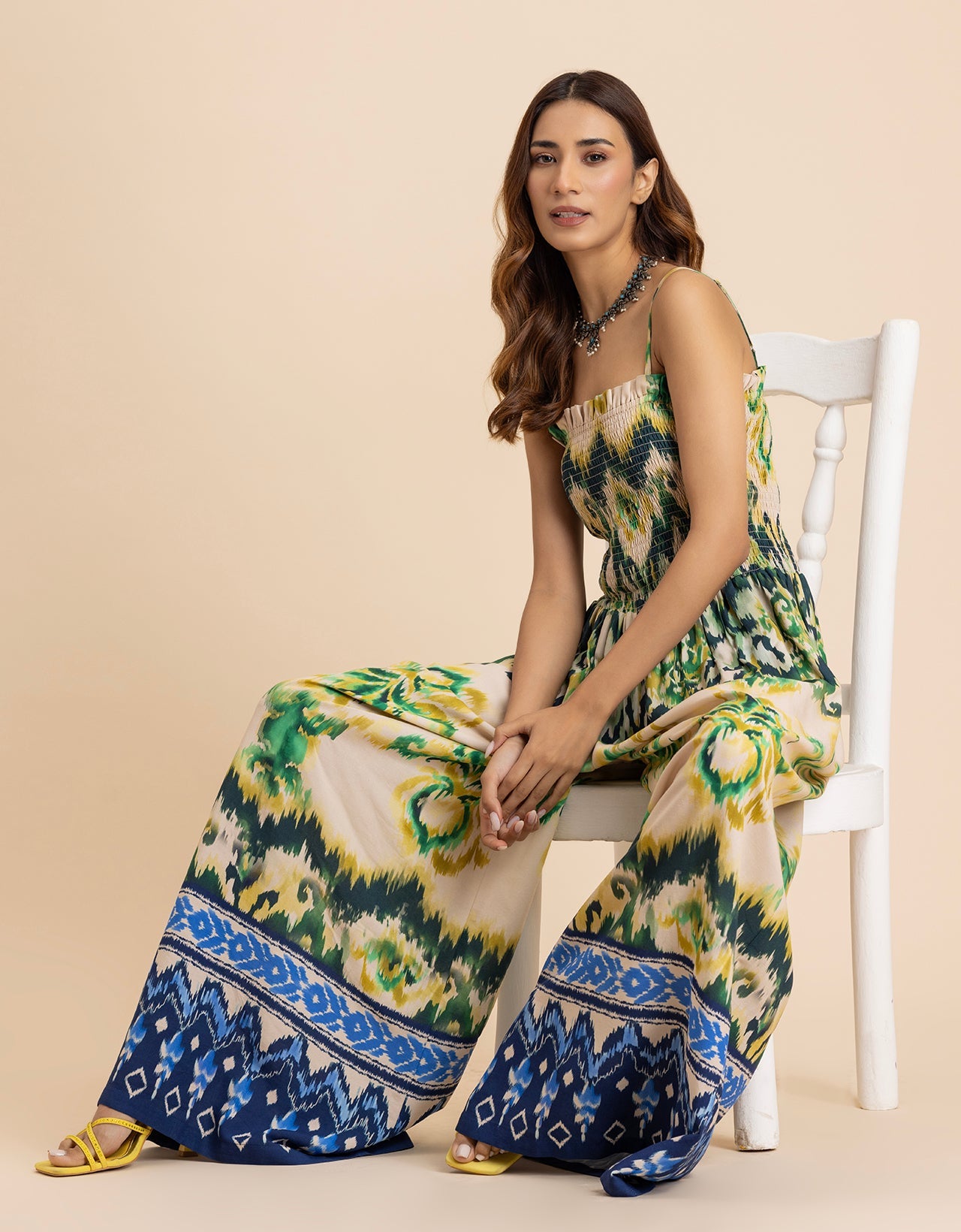 Shoulder Straps Full Leg Printed Jumpsuit For Women