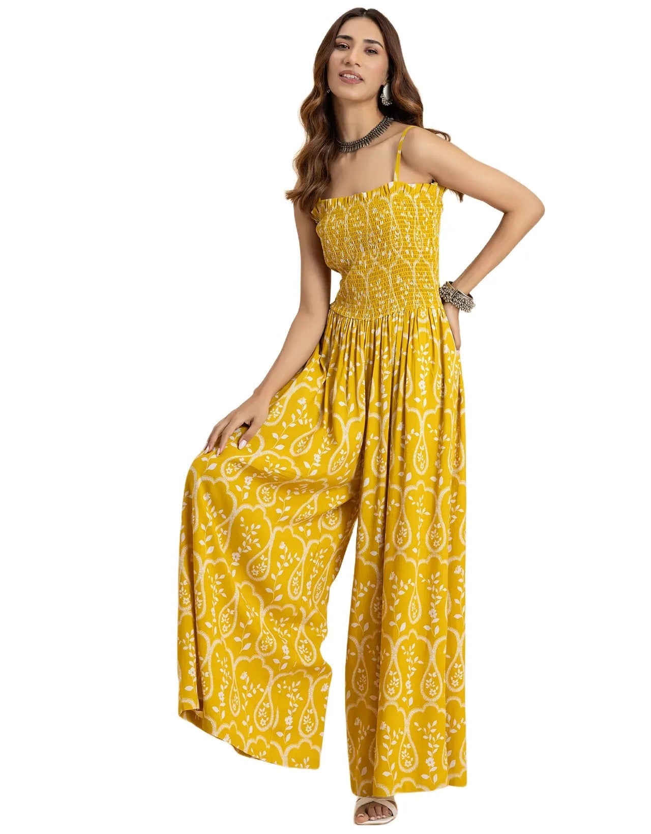 Shoulder Straps Full Leg Printed Jumpsuit For Women