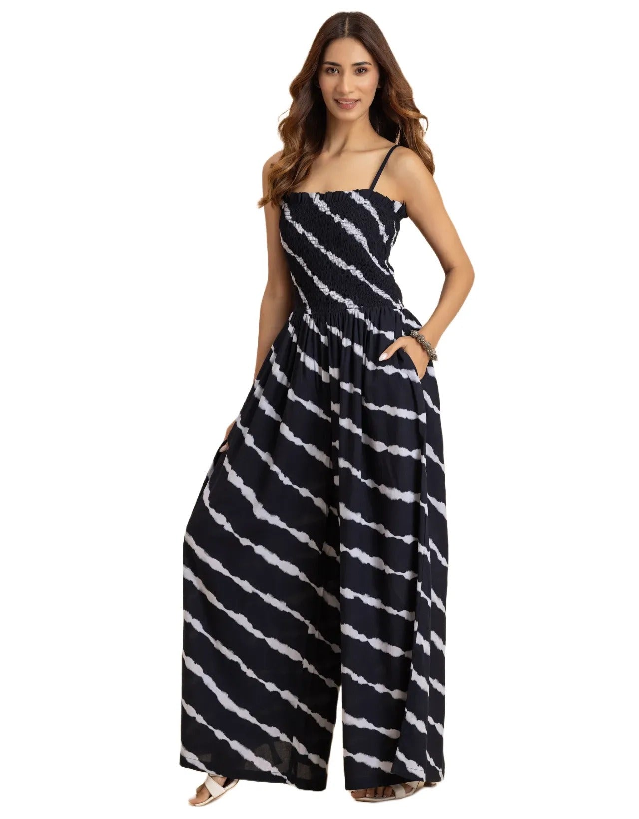 Shoulder Straps Full Leg Printed Jumpsuit For Women