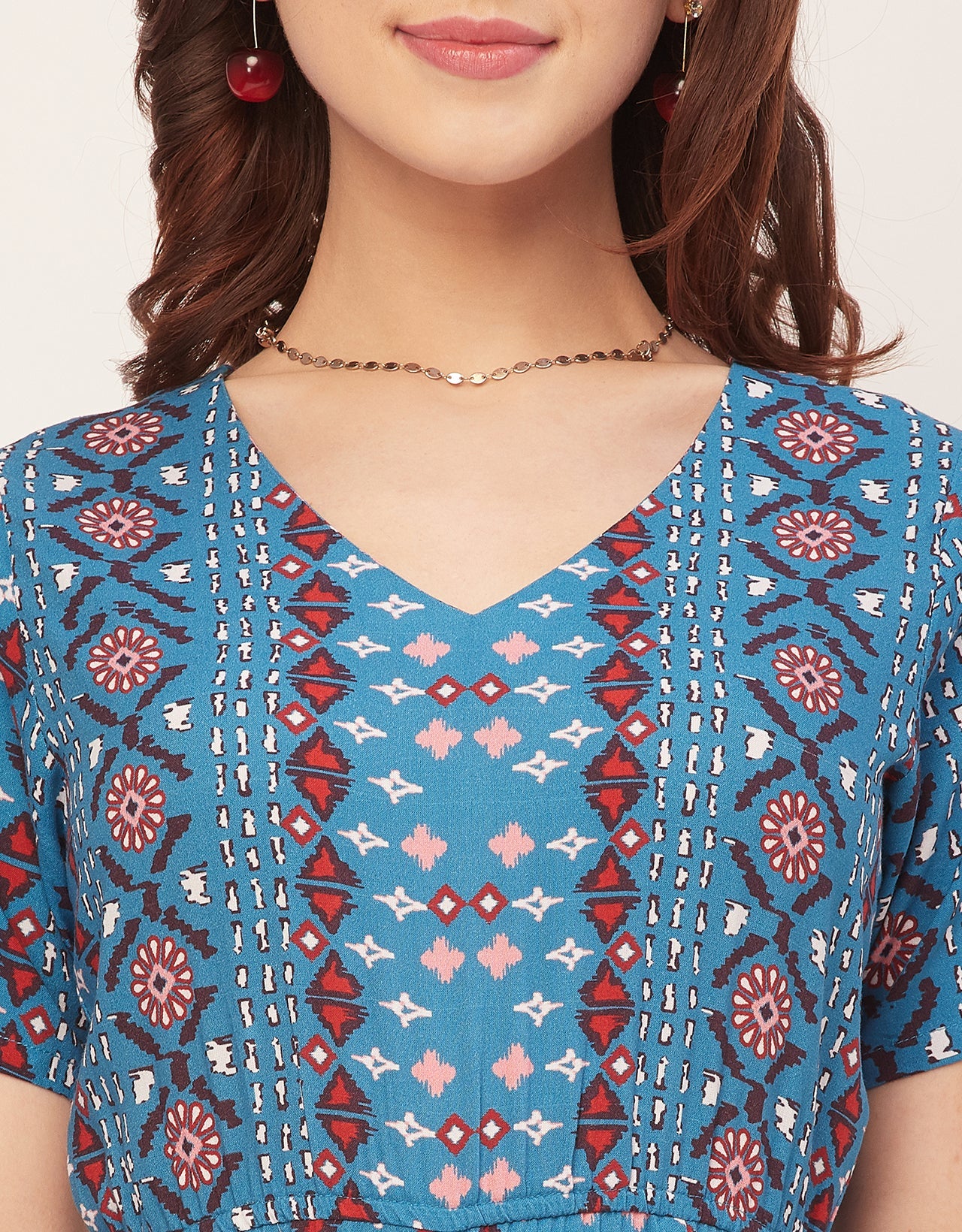 Short Sleeve Full Leg Printed Rayon Jumpsuit