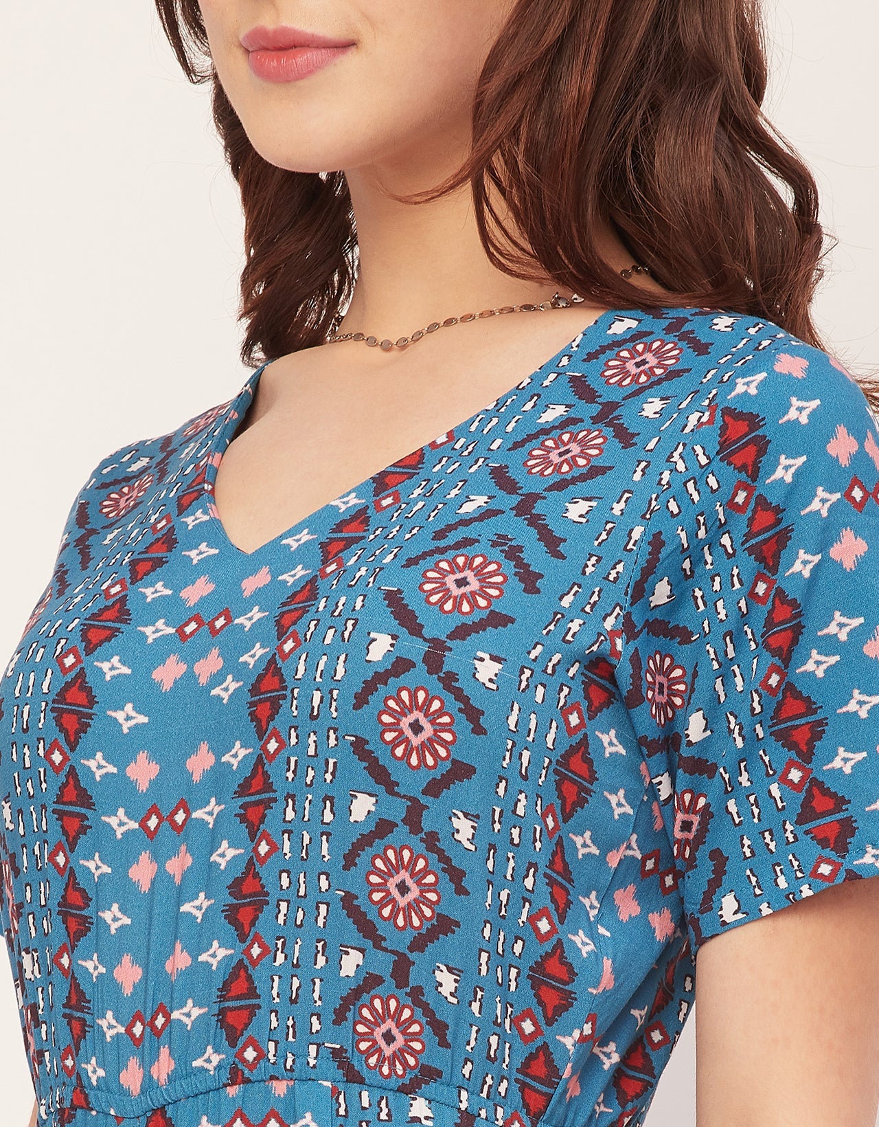 Short Sleeve Full Leg Printed Rayon Jumpsuit